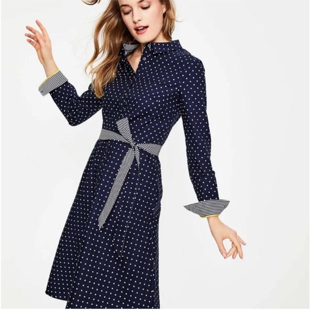 Boden Polka Dot Posy Blue Shirt Dress Size 6 Petite